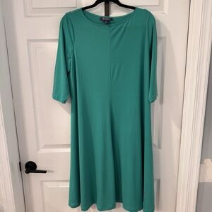 Roaman's Kelly Green Flowy‎ Stretch Midi Dress 3/4 Sleeves Size 14/16
